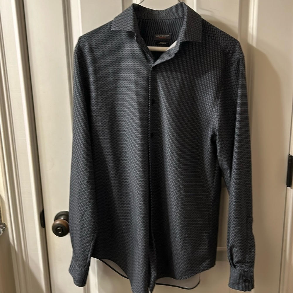 Van Heusen traveler men’s button-down shirt, gray and white size small slim fit